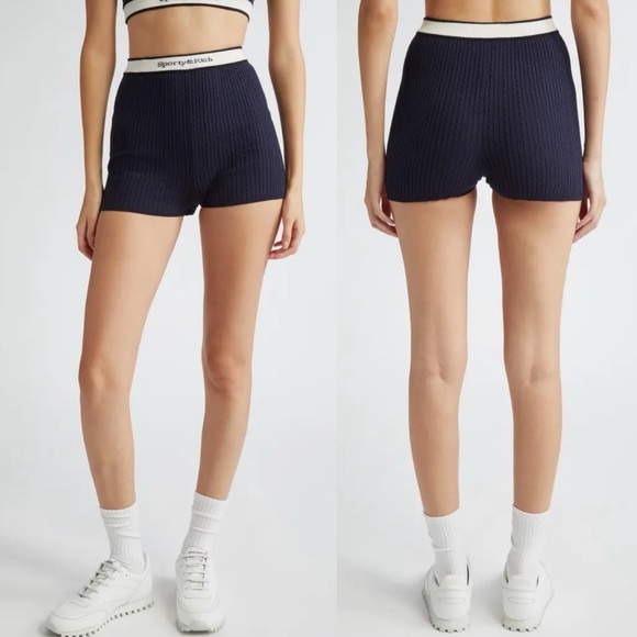 Sporty & Rich Serfi Logo Cable Knit Bike Shorts - Picture 2 of 6